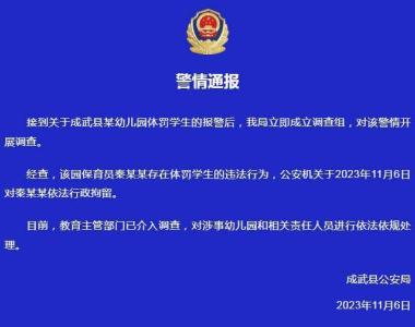 山东菏泽警方通报“幼儿园体罚学生”：教育主管部门已介入调查