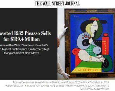 毕加索画作《戴手表的女人》拍出1.394亿美元
