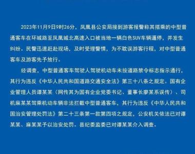 湖南凤凰通报“国企领导别车逼停中客车”：网传其为国企领导有误，已被治安处罚